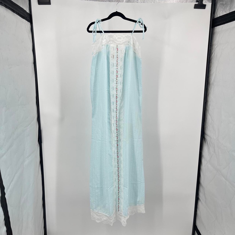 Vintage 60s Lace Prairie Maxi Column Dress XS Floral Romantic Retro Cottagecore